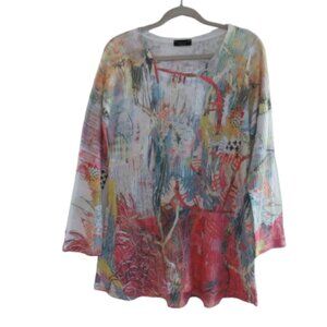 INOAH Artsy Abstract Art To Wear Watercolor Tunic Top Lagenlook Coastal - Size L